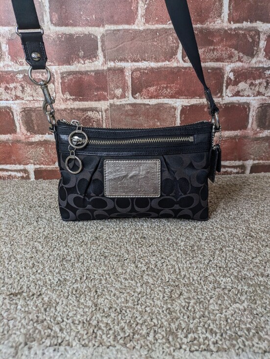 Coach Handbags - Coach Poppy Y2K crossbody bag black sateen signature C jacquard fabric metallic